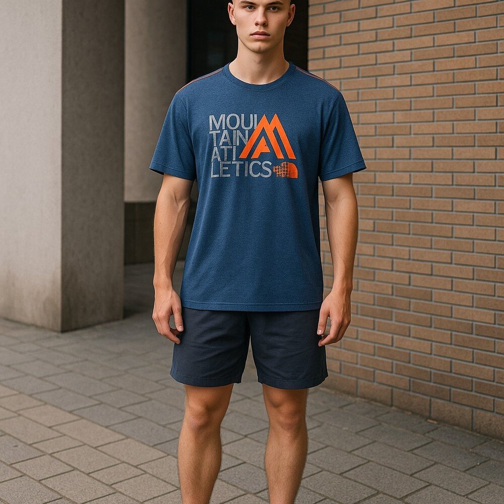 The North Face Mountain Athletics T-Shirt Blue M Men's Short Sleeve Graphic Logo